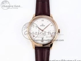 0219 Modern De Ville Date RG MKF 1:1 Best Edition White Textured Dial Roman Marker on Brown Leather Strap A 7752